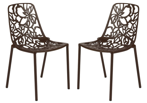 Devon Aluminum Indoor Outdoor Dining Chairs Stackable and Flower Pattern Design Set of 2