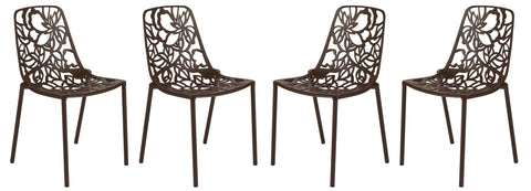 Devon Aluminum Indoor Outdoor Dining Chairs Stackable and Flower Pattern Design Set of 4