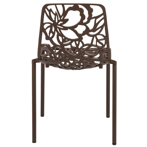 Devon Aluminum Indoor Outdoor Dining Chairs Stackable and Flower Pattern Design Set of 4