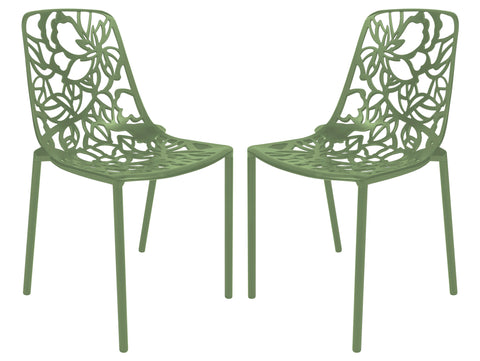 Devon Aluminum Indoor Outdoor Dining Chairs Stackable and Flower Pattern Design Set of 2