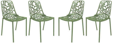 Devon Aluminum Indoor Outdoor Dining Chairs Stackable and Flower Pattern Design Set of 4