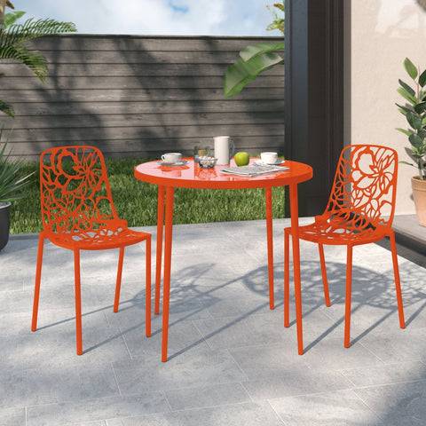 Devon Aluminum Indoor Outdoor Dining Chairs Stackable and Flower Pattern Design Set of 2