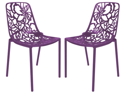 Devon Aluminum Indoor Outdoor Dining Chairs Stackable and Flower Pattern Design Set of 2