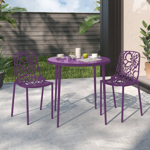 Devon Aluminum Indoor Outdoor Dining Chairs Stackable and Flower Pattern Design Set of 2