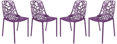 Devon Aluminum Indoor Outdoor Dining Chairs Stackable and Flower Pattern Design Set of 4