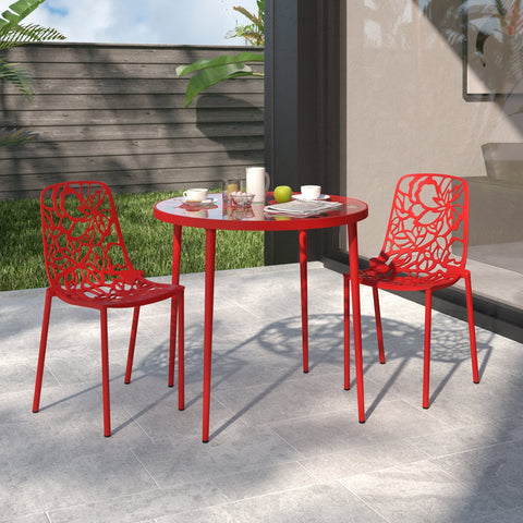 Devon Aluminum Indoor Outdoor Dining Chairs Stackable and Flower Pattern Design Set of 2