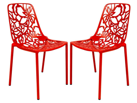 Devon Aluminum Indoor Outdoor Dining Chairs Stackable and Flower Pattern Design Set of 2