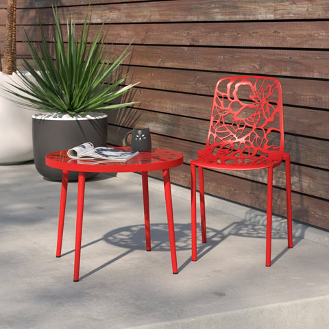 Devon Aluminum Indoor Outdoor Dining Armchairs with Flower Pattern and Stackable Design