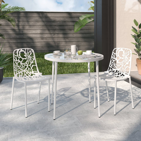 Devon Aluminum Indoor Outdoor Dining Chairs Stackable and Flower Pattern Design Set of 2