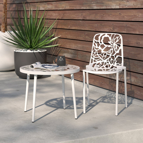 Devon Stackable Aluminum Outdoor Dining Chairs with Flower Design