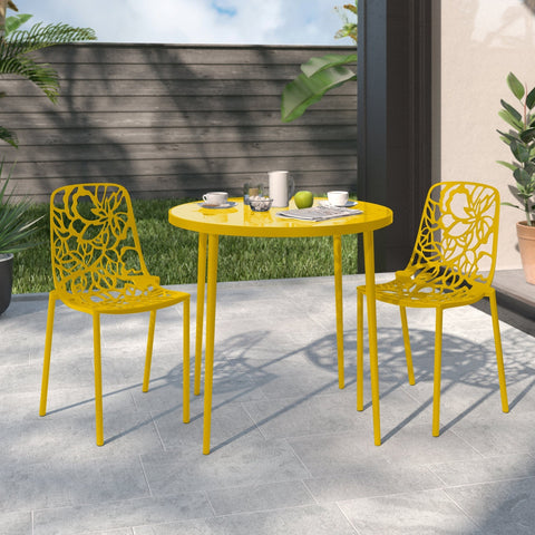 Devon Aluminum Indoor Outdoor Dining Chairs Stackable and Flower Pattern Design Set of 2