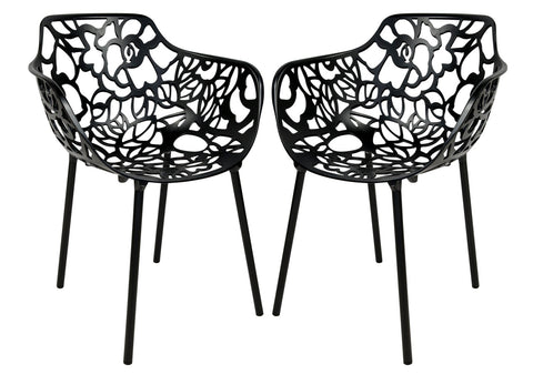 Devon Aluminum Indoor Outdoor Dining Armchairs with Flower Pattern and Stackable Design Set of 2