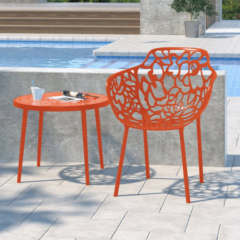 Devon Aluminum Indoor Outdoor Dining Armchairs with Flower Pattern and Stackable Design
