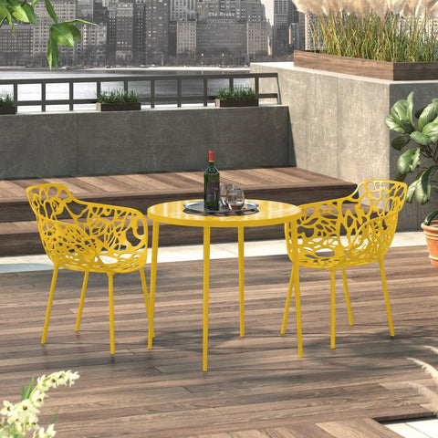Devon Aluminum Indoor Outdoor Dining Armchairs with Flower Pattern and Stackable Design Set of 2