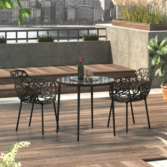 Devon 3-Piece Patio Dining Set: Aluminum Table with Glass Top & 2 Flower Arm Chairs