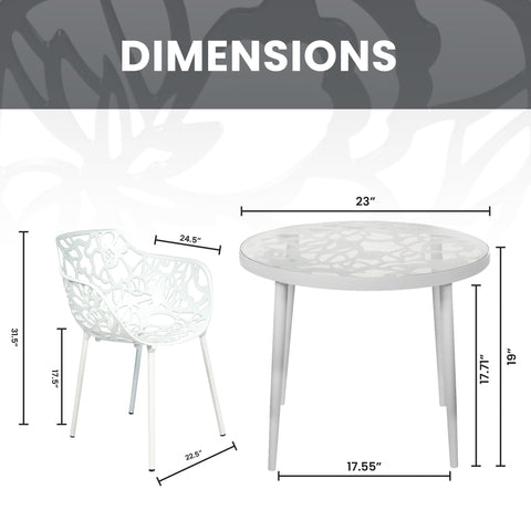 Devon 3-Piece Patio Dining Set: Aluminum Table with Glass Top & 2 Flower Arm Chairs