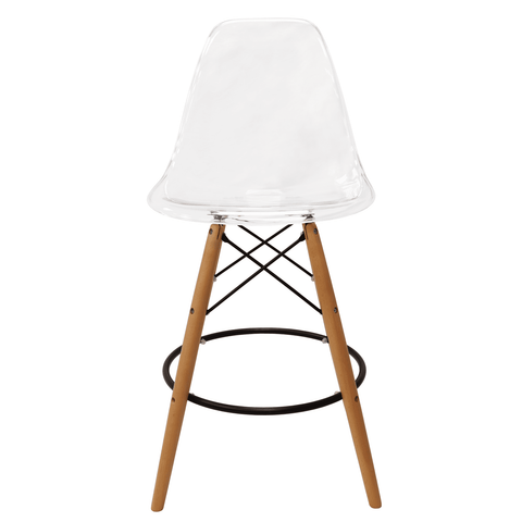 Dover Mid-Century Modern Plastic Barstool with Beech Wood Legs and Footrest for Kitchen and Dining Room