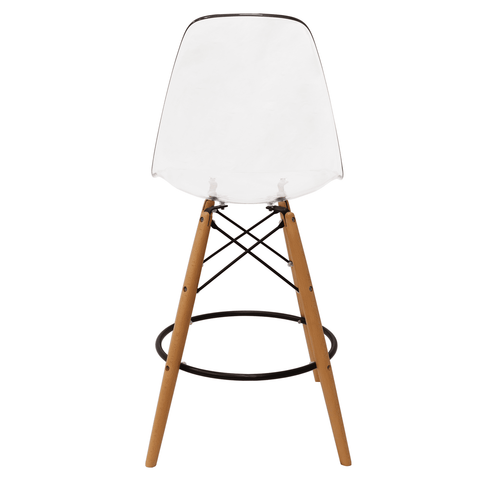 Dover Mid-Century Modern Plastic Barstool with Beech Wood Legs and Footrest for Kitchen and Dining Room
