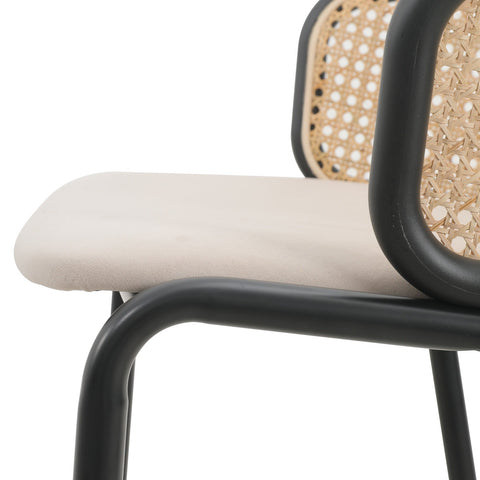 Ervilla Mid-Century Modern Wicker Bar Stool with Fabric Seat and Black Powder Coated Steel Frame