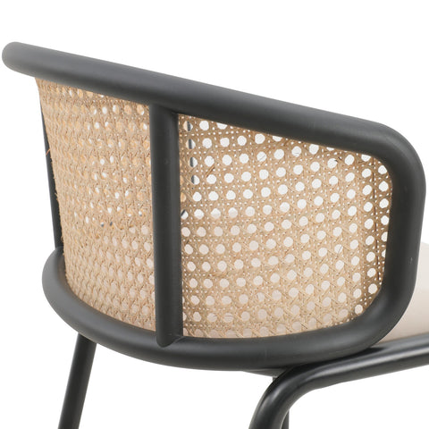 Ervilla Mid-Century Modern Wicker Bar Stool with Fabric Seat and Black Powder Coated Steel Frame