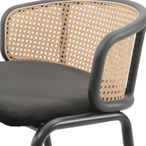 Ervilla Mid-Century Modern Wicker Bar Stool with Fabric Seat and Black Powder Coated Steel Frame