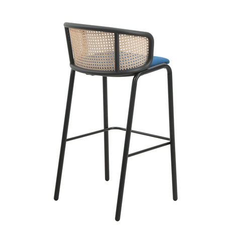 Ervilla Mid-Century Modern Wicker Bar Stool with Fabric Seat and Black Powder Coated Steel Frame, Set of 2