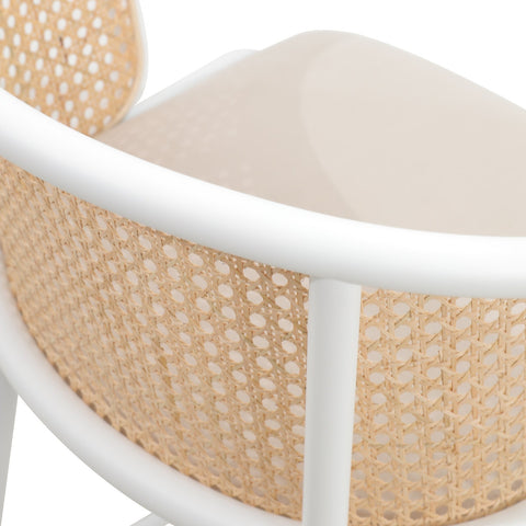 Ervilla Mid-Century Modern Wicker Bar Stool with Fabric Seat and White Powder Coated Steel Frame