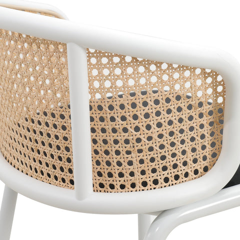 Ervilla Mid-Century Modern Wicker Bar Stool with Fabric Seat and White Powder Coated Steel Frame