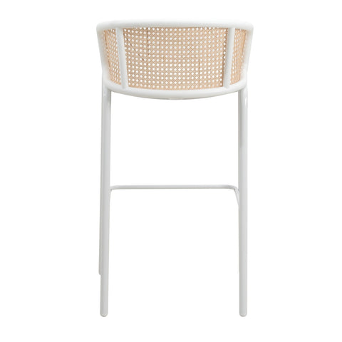 Ervilla Mid-Century Modern Wicker Bar Stool with Fabric Seat and White Powder Coated Steel Frame