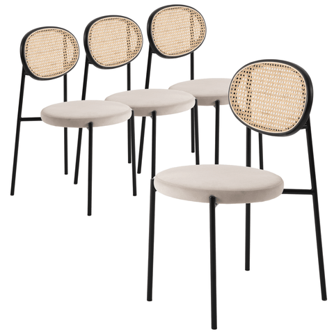 Euston Modern Wicker Dining Chair with Round Velvet Seat Set of 4