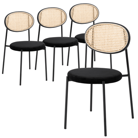 Euston Modern Wicker Dining Chair with Round Velvet Seat Set of 4