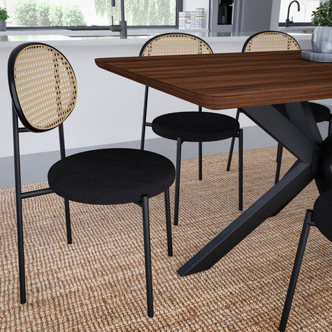 Euston Modern Wicker Dining Chair with Round Velvet Seat Set of 4