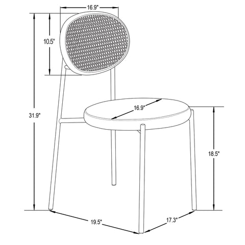 Euston Modern Wicker Dining Chair with Round Velvet Seat Set of 4