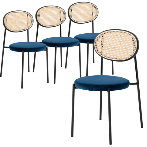 Euston Modern Wicker Dining Chair with Round Velvet Seat Set of 4