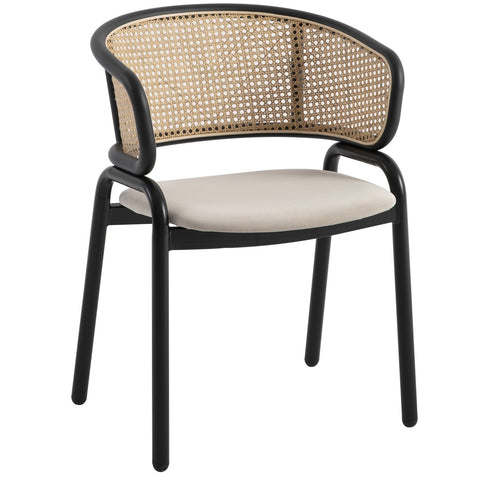 Ervilla Mid Century Modern Dining Chair With Stainless Steel Legs Velvet Seat and Wicker Back, Set of 2