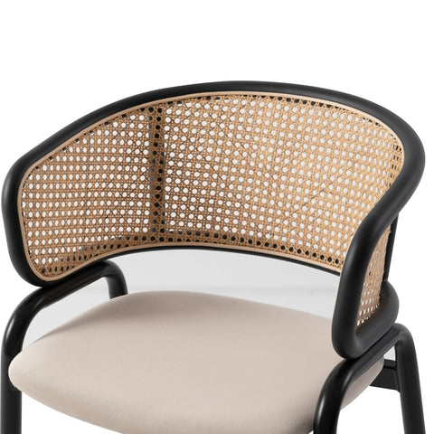 Ervilla Dining Armchair with White/Black Steel Legs and Black/Brown Wicker Back