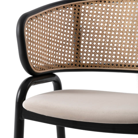 Ervilla Dining Armchair with White/Black Steel Legs and Black/Brown Wicker Back