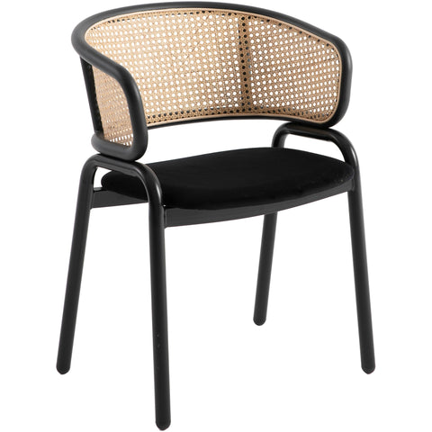 Ervilla Dining Armchair with White/Black Steel Legs and Black/Brown Wicker Back