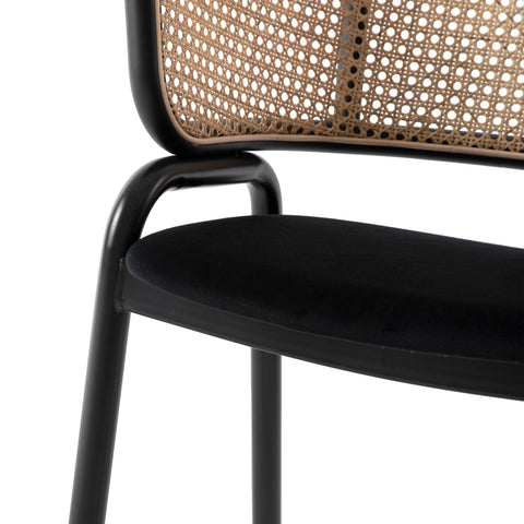 Ervilla Dining Armchair with White/Black Steel Legs and Black/Brown Wicker Back