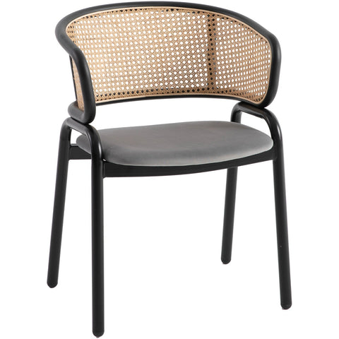 Ervilla Mid Century Modern Dining Chair With Stainless Steel Legs Velvet Seat and Wicker Back, Set of 2