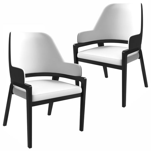 Ethora Leather Dining Chair: Upholstered, Curved Open-Back & Rubberwood Frame Set of 2