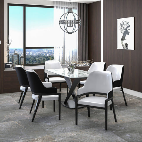 Ethora Leather Dining Chair: Upholstered, Curved Open-Back & Rubberwood Frame Set of 2