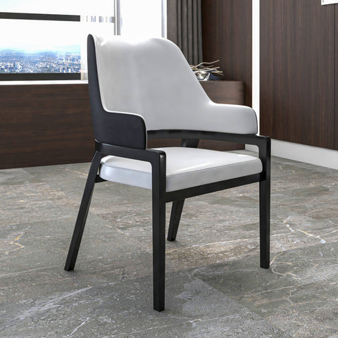 Ethora Leather Dining Chair: Upholstered, Curved Open-Back & Rubberwood Frame Set of 2