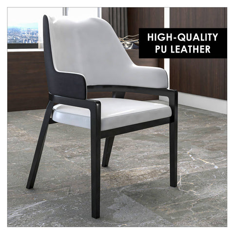 Ethora Leather Dining Chair: Upholstered, Curved Open-Back & Rubberwood Frame Set of 2