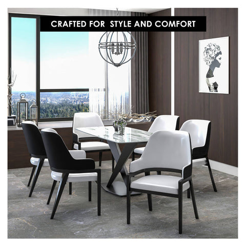 Ethora Leather Dining Chair: Upholstered, Curved Open-Back & Rubberwood Frame Set of 2