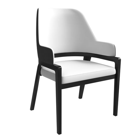 Ethora Dining Chair Upholstered in Leather with Curved Open Back Design and Rubberwood Frame