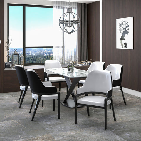 Ethora Dining Chair Upholstered in Leather with Curved Open Back Design and Rubberwood Frame