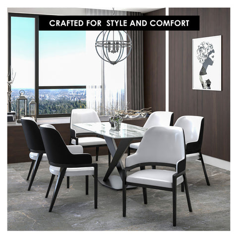 Ethora Dining Chair Upholstered in Leather with Curved Open Back Design and Rubberwood Frame