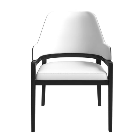 Ethora Dining Chair Upholstered in Leather with Curved Open Back Design and Rubberwood Frame