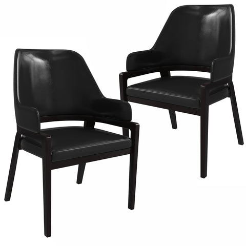 Ethora Leather Dining Chair: Upholstered, Curved Open-Back & Rubberwood Frame Set of 2